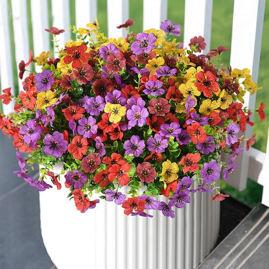 Artificial Flowers Faux Plants Outdoor Fake Flowers Spring Decor,12 Bundles Outdoor Flower Plastic Plant Colorful Daisy UV Resistant for Porch Patio Yard Garden Pot Planters