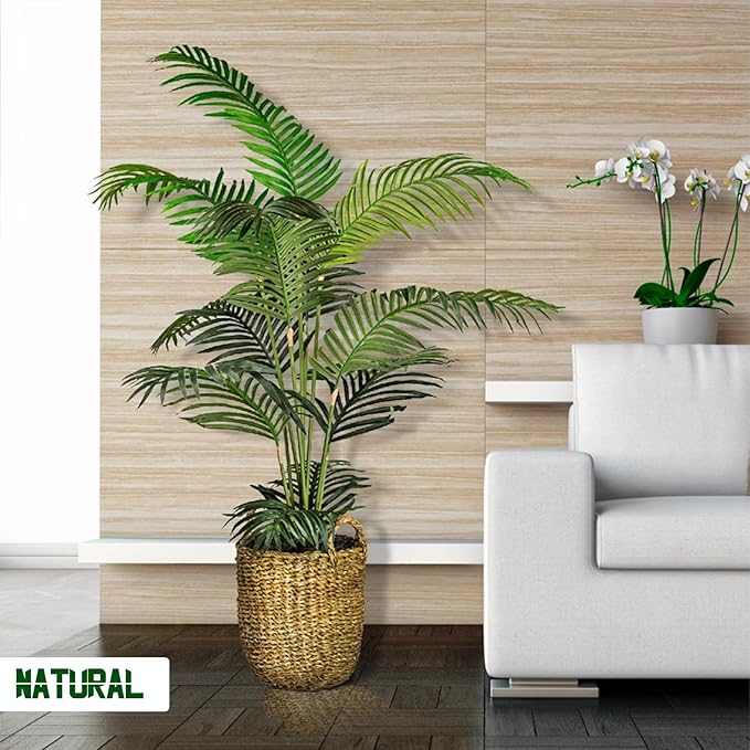 6ft Tall Artificial Areca Palm Trees – Set of 2 | 19-Trunk Real Touch Fake Palm with Natural Moss & Pot | Lifelike Faux Plants for Home, Office, or Patio Indoor/Outdoor Decor