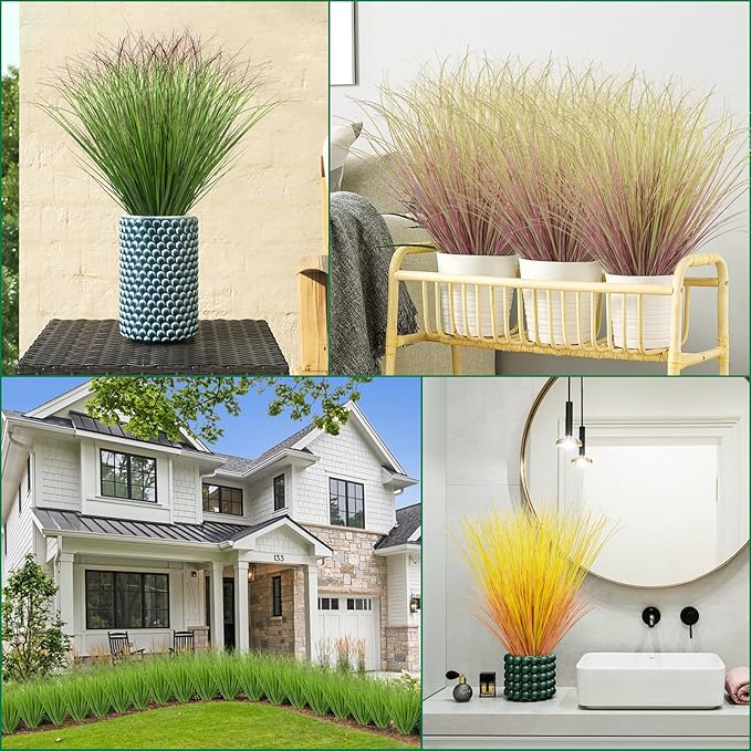 24Pcs Artificial Grass Plants, Faux Shrubs Wheat Grass, Artificial Tall Grass Fake Plants for Outdoor Decor,Artificial Greenery Stems Weed for Room Indoor Home Decor（Light Purple）