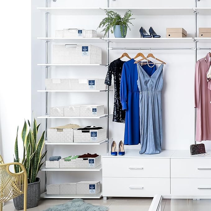 Sorbus Set of 3 Large Woven Storage Baskets – Mesh Hand-Woven Baskets for Organizing, Fabric Storage Bins for Linen Closet Organizer, Storage Baskets for Shelves and Home Organization (White)