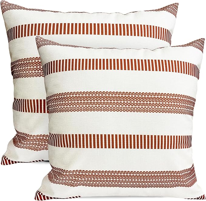 Decorative Throw Pillow Covers Set of 2 Coffee Boho Striped Pillow Covers 16x16 Inch Throw Pillow Cover Linen Pillowcase Farmhouse Outdoor Pillow Covers for Couch Sofa Bed Living Room