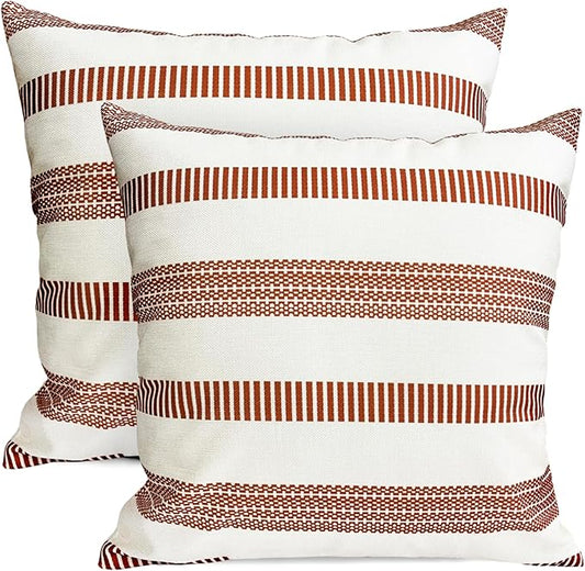 Decorative Throw Pillow Covers Set of 2 Coffee Boho Striped Pillow Covers 20x20 Inch Throw Pillow Cover Linen Pillowcase Farmhouse Outdoor Pillow Covers for Couch Sofa Bed Living Room