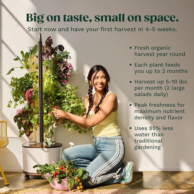 New & Improved! Gardyn Studio 2 Hydroponics Growing System - 16 Non-GMO Plants, Herbs, Vegetables - Smart Tower - Hydroponic Herb Garden Planter Indoor Kit - Indoor Gardening System w/Grow Lights
