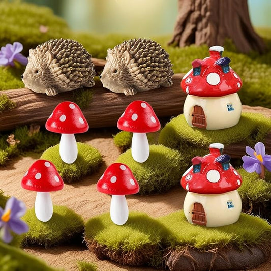 8 Pieces Fairy Garden Houses Mushroom Decor Accessories,Mini Resin Animals,Garden Kit for Kids