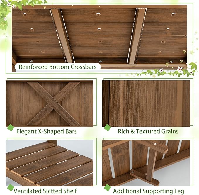 Giantex HIPS Raised Garden Bed, Elevated Planter Box w/Legs, Storage Shelf, Drainage Holes, Weather-Proof Standing Raised Beds for Backyard Porch Flower Vegetable (Coffee, 34" x 18" x 29")