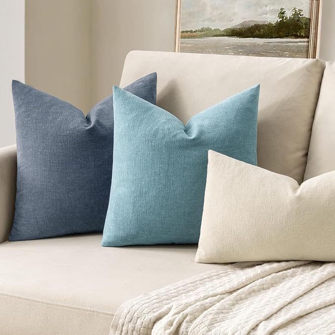 MIULEE Smoke Blue Couch Pillow Covers 16x16 Inch, Set of 2 Soft Chenille Decorative Square Throw Pillow Covers Summer Farmhouse for Sofa Living Room Bed