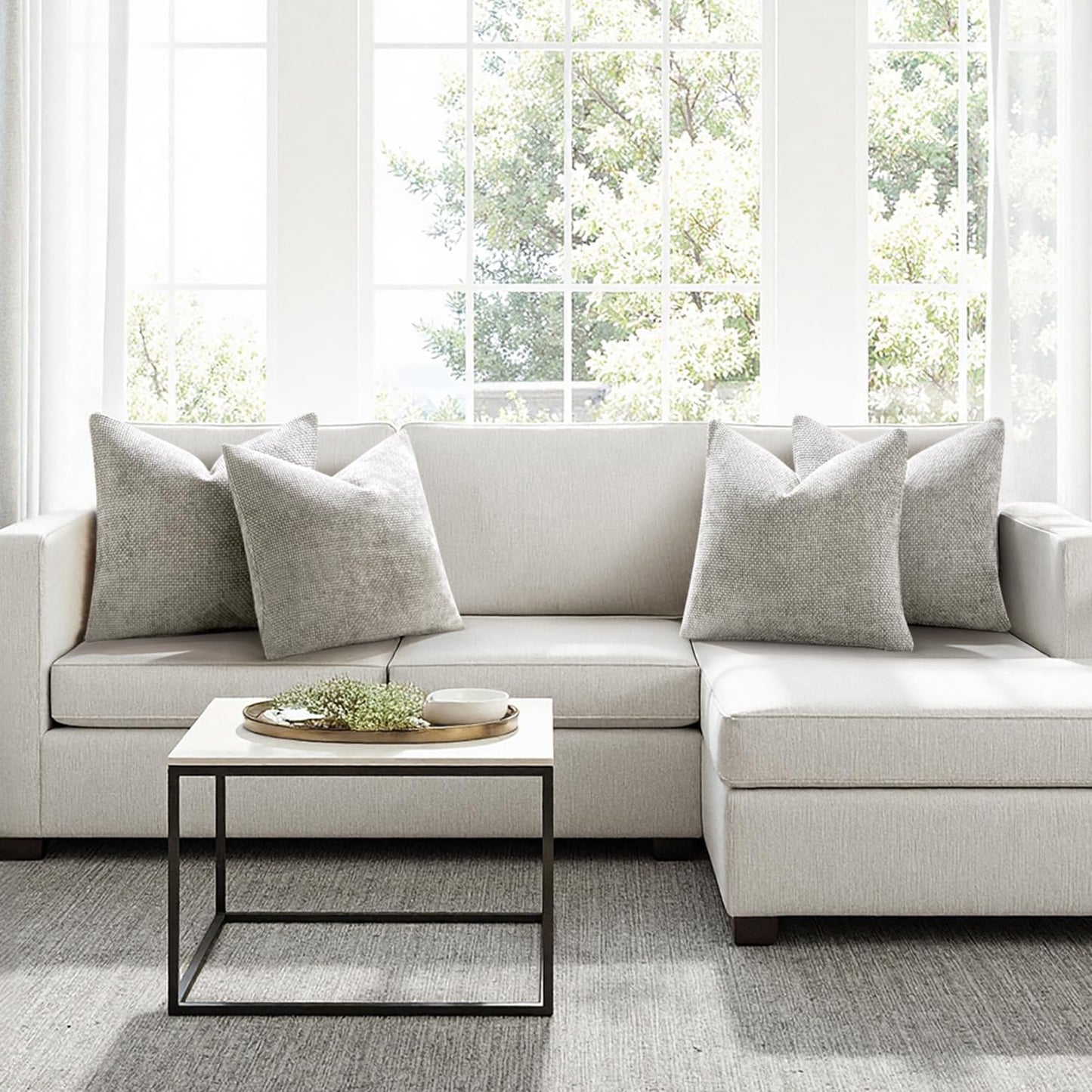 MIULEE Pack of 4 Couch Throw Pillow Covers 18x18 Inch Light Gray Soft Decorative Chenille Pillow Covers Farmhouse Accent Cushion Covers for Boho Home Decor Sofa Bedroom Living Room