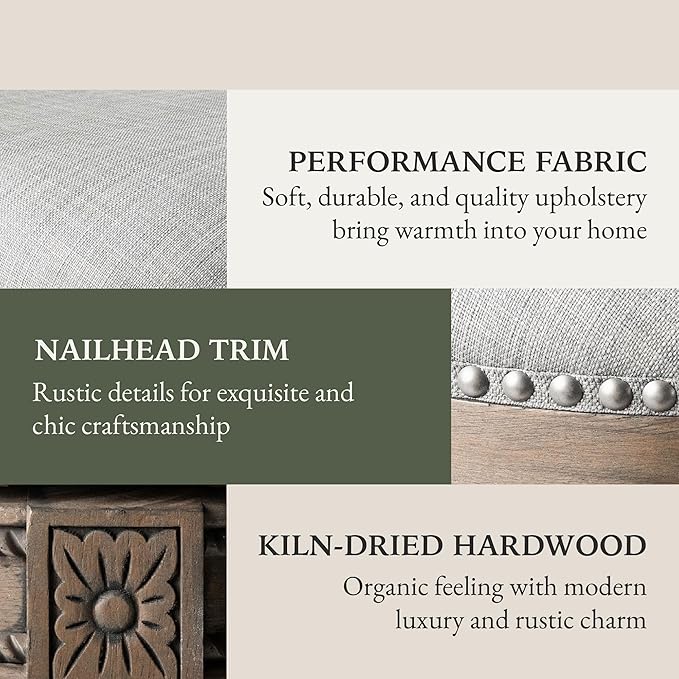 Maven Lane Pullman Counter Stool 26 Inches – Set of 2 – Swivel Stools with Footrest – Grey Solid Wood Frame & Grey Fabric Upholstery – Perfect for Kitchen Islands & Counters