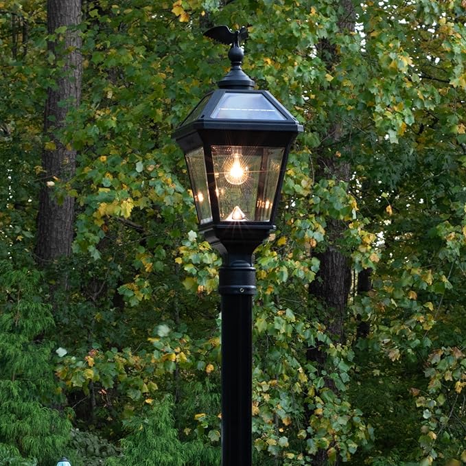 Gama Sonic Imperial II Bulb Solar Post Light, Black UV Protected Resin and Clear Lens, Outdoor Single Lamp with 3" Fitter for Lamp Posts or Pier Base and Warm White 2700K Light