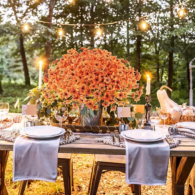 Krissing 48 Bundles Artificial Fall Flowers for Outdoors, UV Resistant Fake Outdoor Silk Flowers Plants Fall Faux Autumn Flowers for Garden Porch Window Box Fall Outside Decor