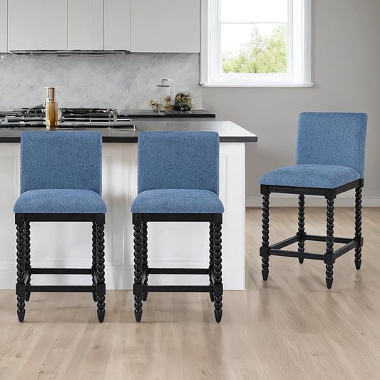 DUHOME Spindle Counter Stools Set of 3 with Padded Spring Seat,Wooden Bar Stools Farmhouse 26 Inch Counter Height Stools Chairs with Spindle Back for Kitchen Island