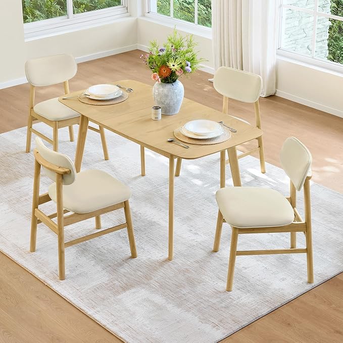 CHITA Upholstered Dining Chairs Set of 2, Mid Century Modern Kitchen & Dining Room Chairs, Solid Wood Frame in Oak, Chenille Fabric in Cream (White)