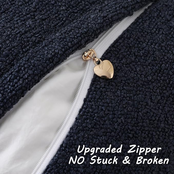 FUTEI Pack of 2 Navy Blue Decorative Throw Pillow Covers 12x20 Inch Soft Cozy Solid Boucle Textured Lumbar Pillow Cases,Modern Home Decor for Couch Bed Living Room