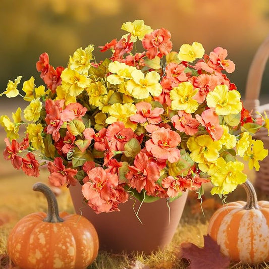 INSPRING Fake Fall Flowers Artificial Mums for Outdoors Autumn Decoration, Faux Silk Flowers Plants Realistic UV Resistant Tropical Flower Artificial for Outside Planter Patio (F2MixHC, 6 Bundles)