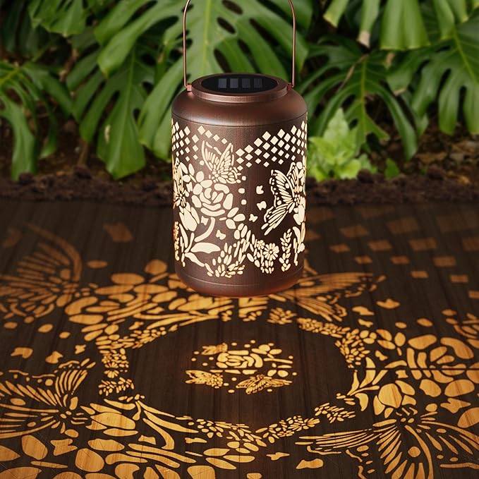 Waterproof Solar Lanterns - Butterfly & Rose Outdoor Lantern Gifts for Women Decorative Hanging LED Lights for Garden, Patio, Yard, Tabletop Auto On/Off Energy Efficient Warm Glow