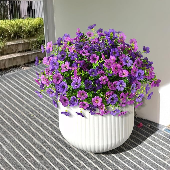 Artificial Flowers Faux Plants Outdoor Fake Flowers Spring Decor,12 Bundles Realistic Plastic Plant Colorful Daisy UV Resistant for Porch Patio Home Yard Garden Window Box Pot Planters