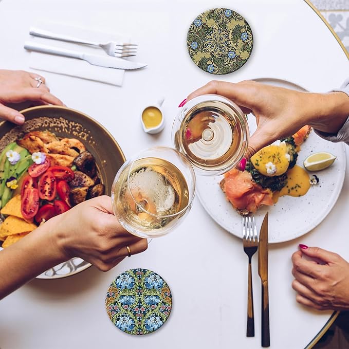 Coaster for Drinks Set of 6, Vintage Flower Absorbing Round Ceramic Stone Coaster with Cork Base,Tabletop Protection Mat for Mugs and Cups,Coffee Table Wine Glass Home Bar 4 Inch