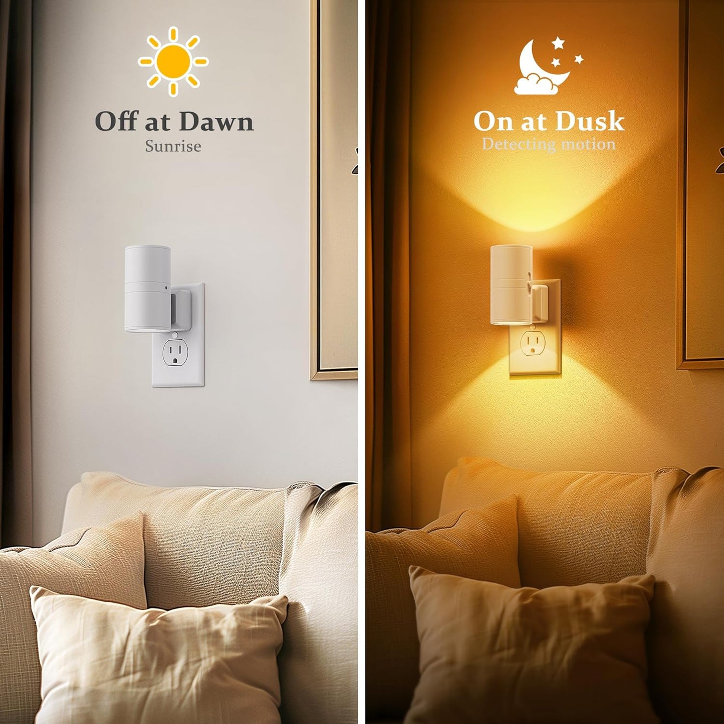 Amber Night Lights Plug into Wall, Dimmable Night Light Plug in, Modern Night Lights Auto On/Off, Amber Night Light 2000K, 0-100LM Adjustable Brightness Nightlight for Hallway Bedroom, 2 Pack