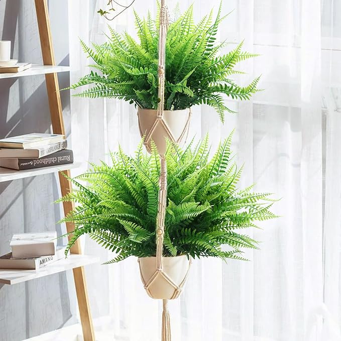 summer flower 10 Pack Fake Plants Boston Fern Artificial Greenery Plant Branches UV Resistant Faux Ferns for Outdoor Garden Wall Hanging Planter Front Porch Party Decor Home Bathroom Decorations