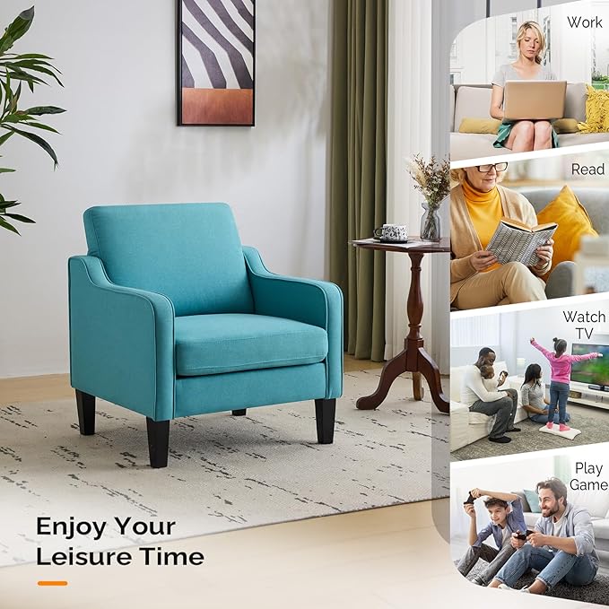 VINGLI Accent Chairs for Living Room Mid Century Modern Chair Sofa Chair Upholstered Arm Chair with Scooped Arms for Bedroom, Apartment, Office, Studio, Waiting Room, Play Room