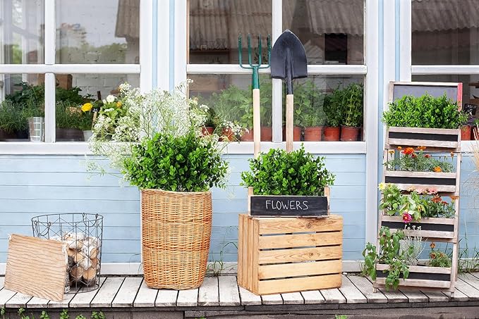 RECUTMS 12 Bundles Artificial Bushes Greenery Plants Stems Faux Shrubs Boxwood Plants Outdoor UV Resistant Fake Eucalyptus for Farmhouse Home Office Wedding Patio Backyard Indoor Outdoor Decor(Green)