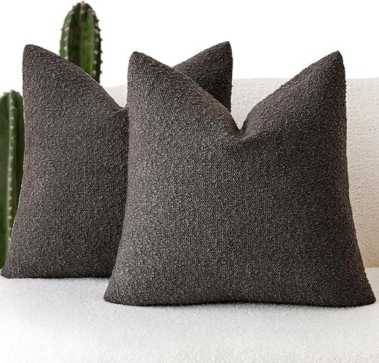 Foindtower Set of 2, Decorative Textured Boucle Throw Pillow Covers Accent Solid Pillow Cases Neutral Soft Cozy Couch Cushion Case for Chair Sofa Bedroom Living Room Home Decor 24 x 24 Inch Dark Brown