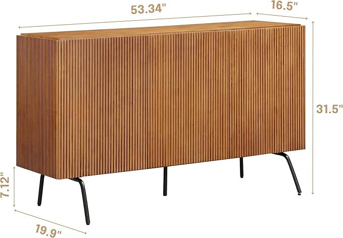 NTC Veil Modern Sideboard with 3 Doors, Buffet Cabinet with Vertical Groove Design and Metal Legs, Storage Cabinet for Living Room, and Hallway, Effortless Assembly, Teak Look