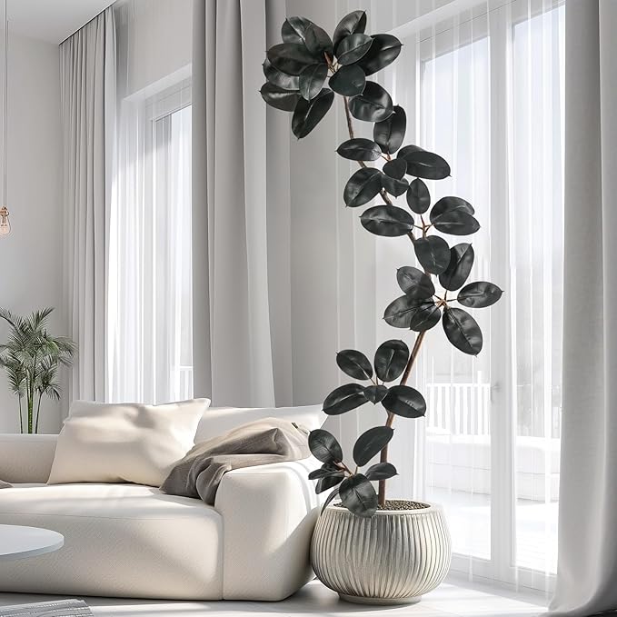 6.6ft Artificial Rubber Tree Faux Plants Indoor Faux Floor Artificial Trees Indoor,Fake Plant Fake Tropical Plants,Large Floor,Real Touch Rubber Tree for Home Decor