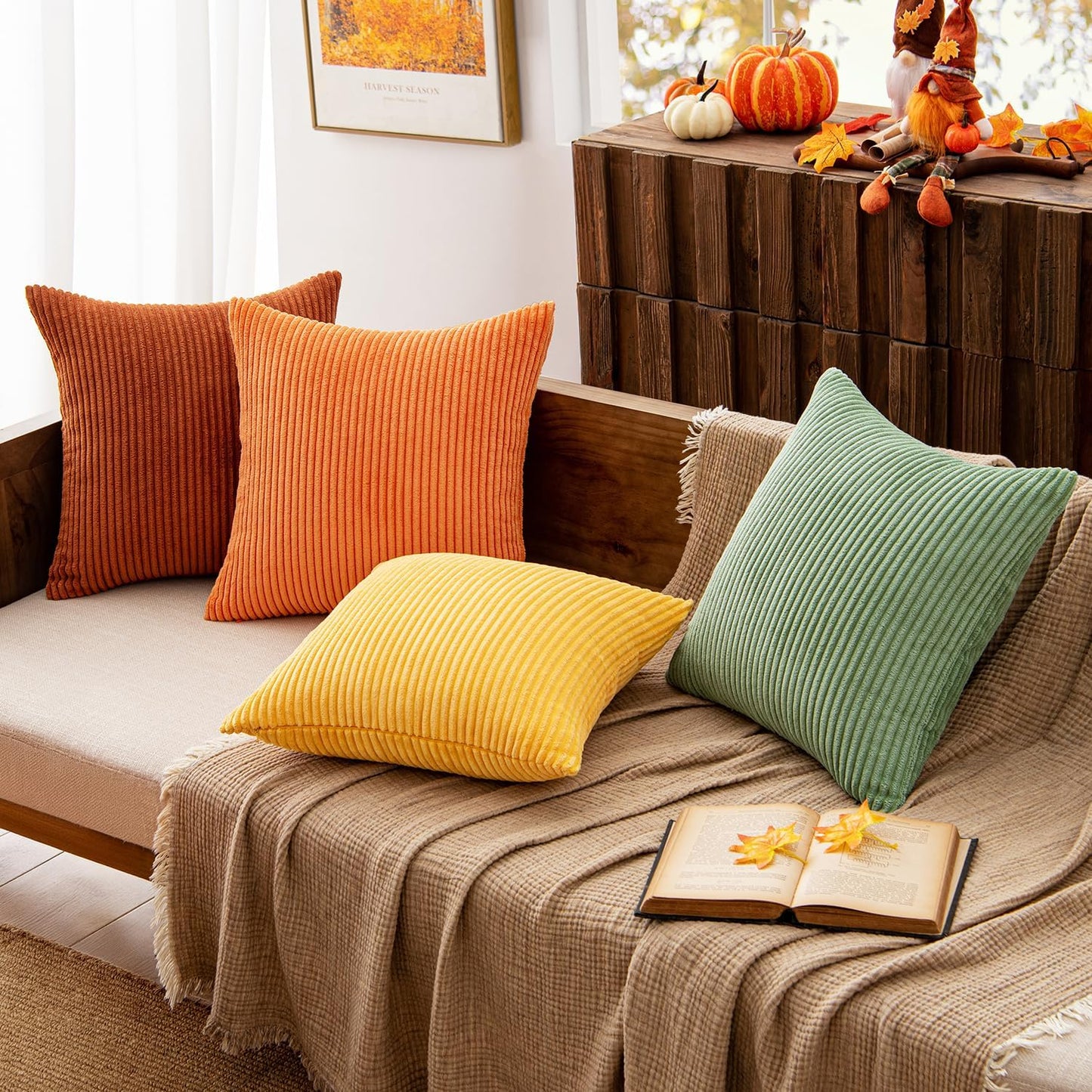 MIULEE Fall Decorative Throw Pillow Covers 20x20 Inch Set of 4, Vibrant Cushion Covers Vintage Retro Home Decor, Mix and Match Color Clash Design for Sofa Couch Bed Living Room Yellow Rust Green