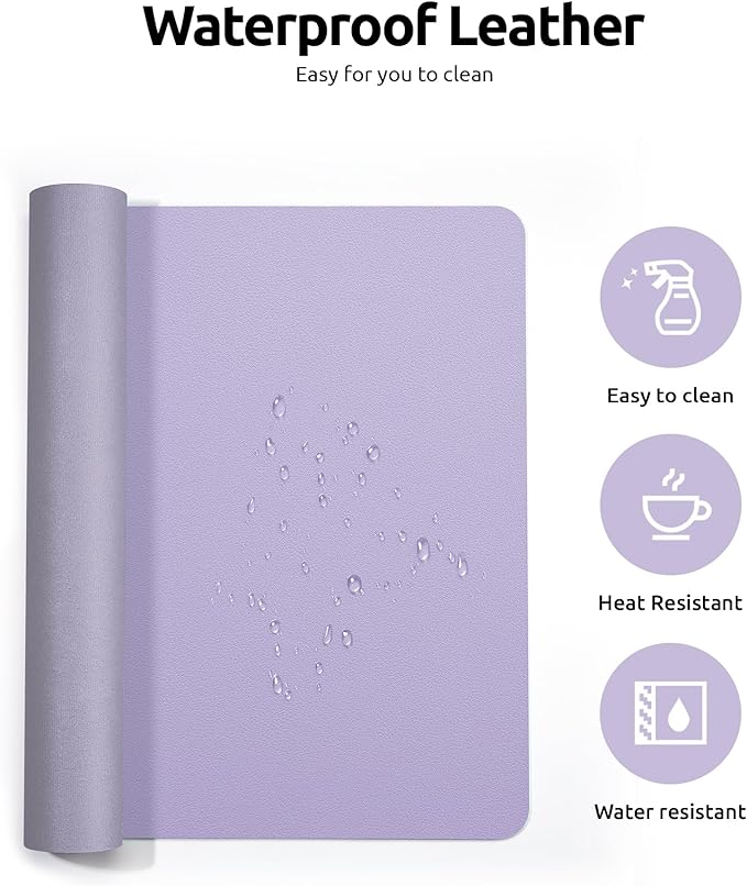 YSAGi Leather Desk Protector, Office Mat, Large Mouse Mat, Non-Slip PU Leather Blotter, Laptop Desk, Waterproof Writing Pad for Office and Home (Light Purple, 35.4" x 17")