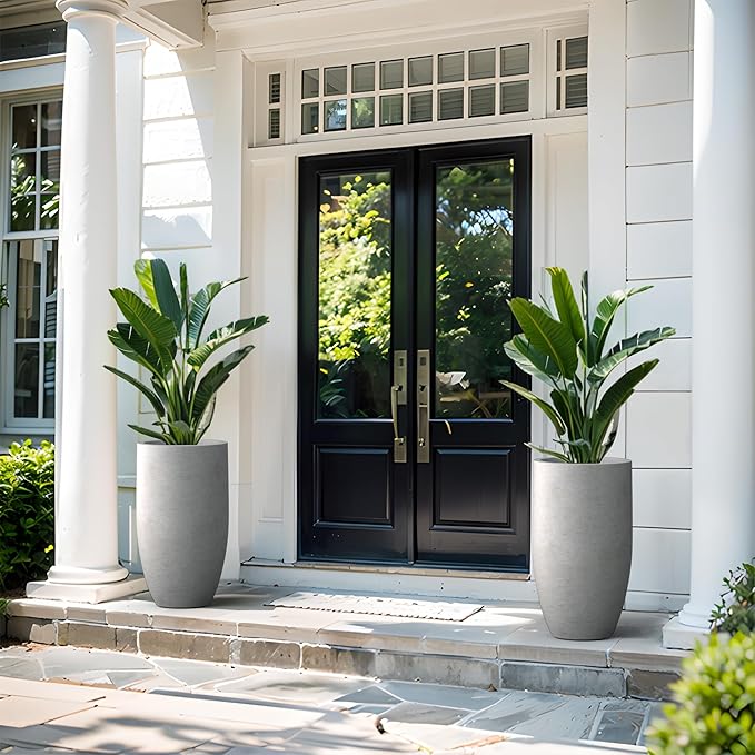 Kante 24 Inch Tall Round Concrete Planter, Large Indoor Outdoor Plant Pots with Drainage Hole and Rubber Plug, Modern Decorative Garden Pots for Home Patio Porch, Natural Concrete