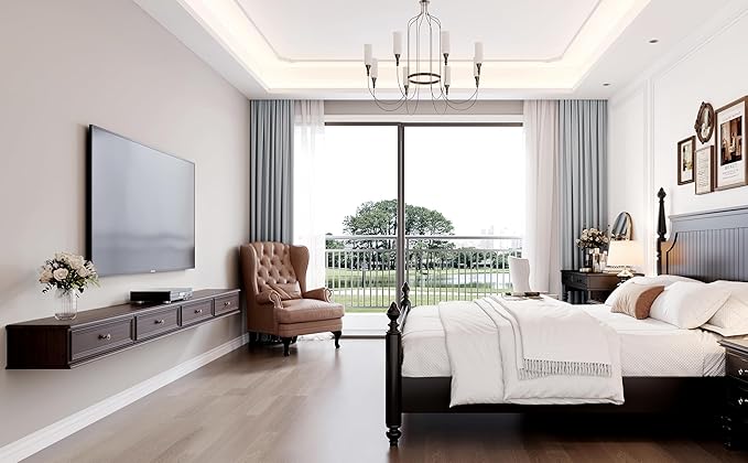 86-inch Wall-Mounted TV Stand, Accommodates 50- to 75-inch TVs, Features Hidden Cable Management, high Weight Capacity, and Space-Saving Walnut Floating TV Stand