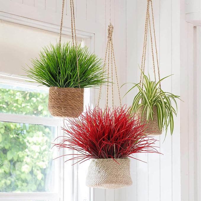 RECUTMS Artificial Shrubs Bushes, Plastic Wheat Grass Green Leaves Fake Plants Wedding Indoor Outdoor Home Garden Verandah Kitchen Office Table Centerpieces Arrangements Christmas Decoration(Red)