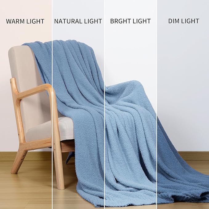 JOOJA Dusty Blue Fuzzy Knitted Blanket, Soft Lightweight Plush Queen Size for Bed, Cozy Nights in Dusty Blue, 90x90