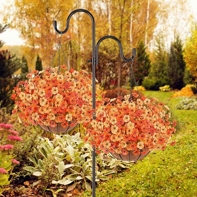 Artificial Fall Flowers Hanging Plants in Basket, Artificial Hanging Flowers for Autumn Outdoor Indoor Decor, UV Resistant Hanging Baskets with Fake Flowers for Fall Patio Garden Porch Deck Decoration