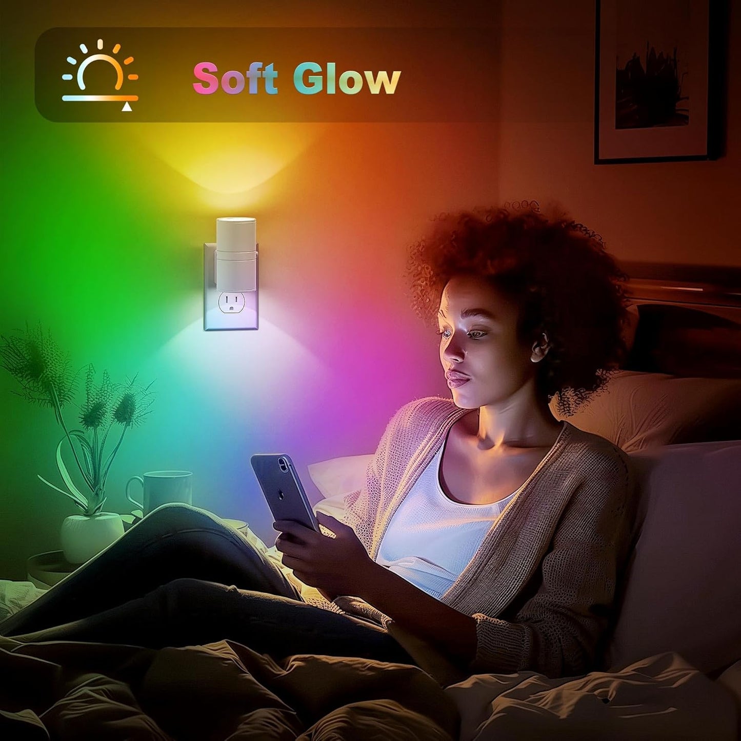 JandCase Color Night Light, LED Night Lights Plug into Wall, Color Changing Nightlight RGB with Light Sensor,Kids Gifts, Halloween, Christmas, Holiday, Hallway Bedroom Kids Room, 2 Pack