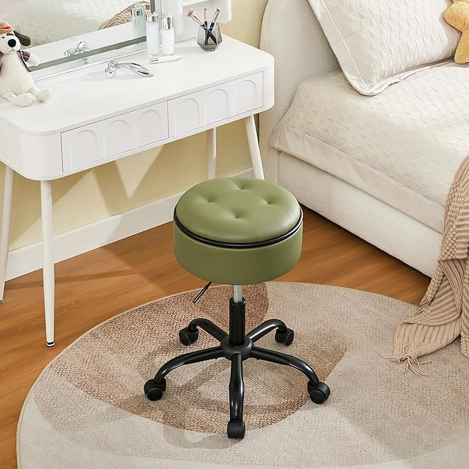 Salon Chair (Stool & Small Table in One) (Teacher Stool Adjustable Height 20.67"-24.61"), Green Vanity Chair with Storage