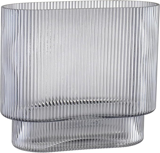 Ribbed Glass Vase, Black Glass Vase, Fluted Short Vases for Flowers, Modern Vases for Living Room, Dining Room, Bathroom, Desk, Shelf, Wedding, Office, 7 Inches