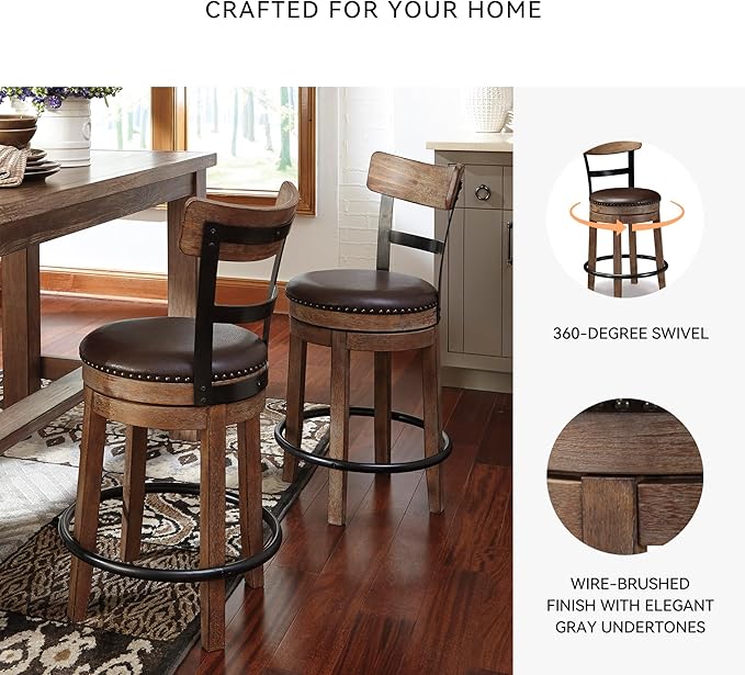 Signature Design by Ashley Pinnadel 24.25" Modern Farmhouse Swivel Counter Height Barstool, Light Brown