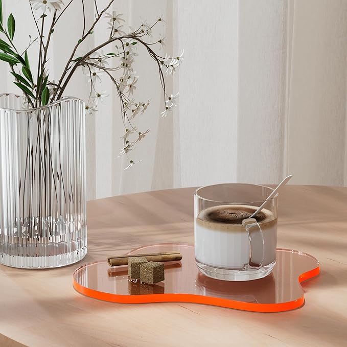 Acrylic Coaster Decorative Plates,Coral Pink Bar Drink Coaster, Clear Cloud Shape Coffee Cup Coaster, Perfect for Tabletop Protection and Accessories Display.(Coral Pink)