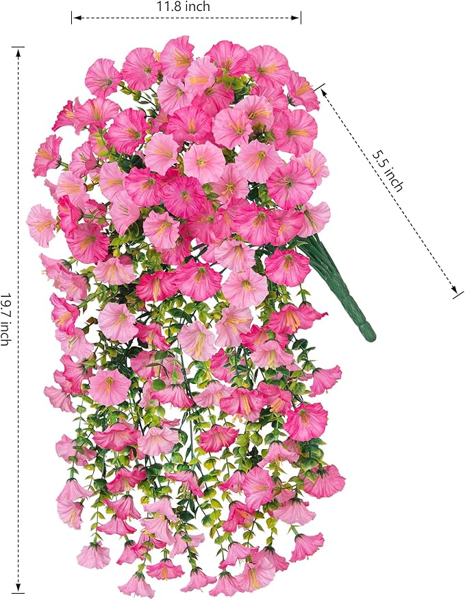 2 PCS Artificial Faux Hanging Flowers Plants for Outdoor Decor,Fake Silk Morning Glory with Eucalyptus UV Resistant Realistic Vine for Wall Home Porch Patio Balcony Yard Decor,Pink and Light Pink