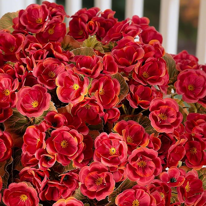 Fake Fall Flowers Artificial for Outdoors Decoration, 6 Bundles Faux Geranium Silk Flower Outside UV Resistant No Fade Artificial Floral for Home Garden Balcony Indoor Table Centerpieces Decor