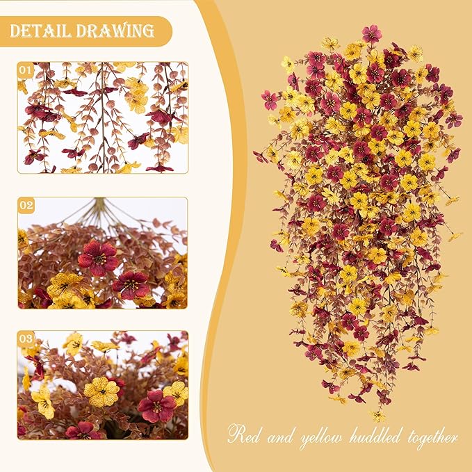 Fall Flowers Artificial for Decoration,Artificial Flowers for Outdoors,Autumn Fake Plants Home Decor Thanksgiving Realistic Silk Daisy,Fall Leaves UV Resistant Garden Courtyard Patio (Yellow Brown)