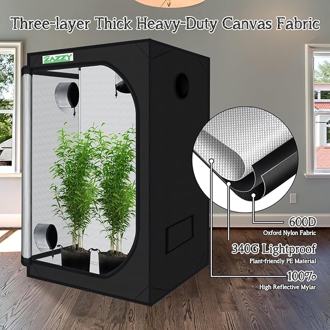 zazzy Grow Tent 60"x60"x78" Hydroponic Grow Tents Heavy Duty Dark Room Grow Reflective Mylar Grow Tent with Window & Floor Tray for Indoor Plant Growing