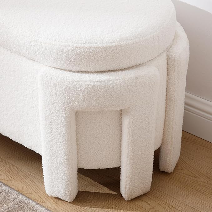 Modern Sherpa Storage Ottoman Bench for Bedroom 47.25 in Comfy Boucle Upholstered Entryway Bench with Storage for End of Bed/Living Room/Lounge/Window Corner, White