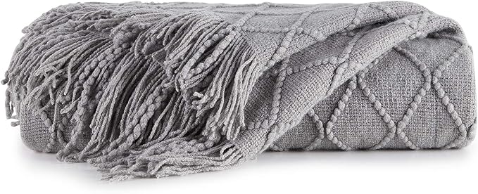 BOURINA Light Grey Throw Blanket 50x60 Inches Throw Textured Solid Soft Sofa Couch Decorative Knit Blanket