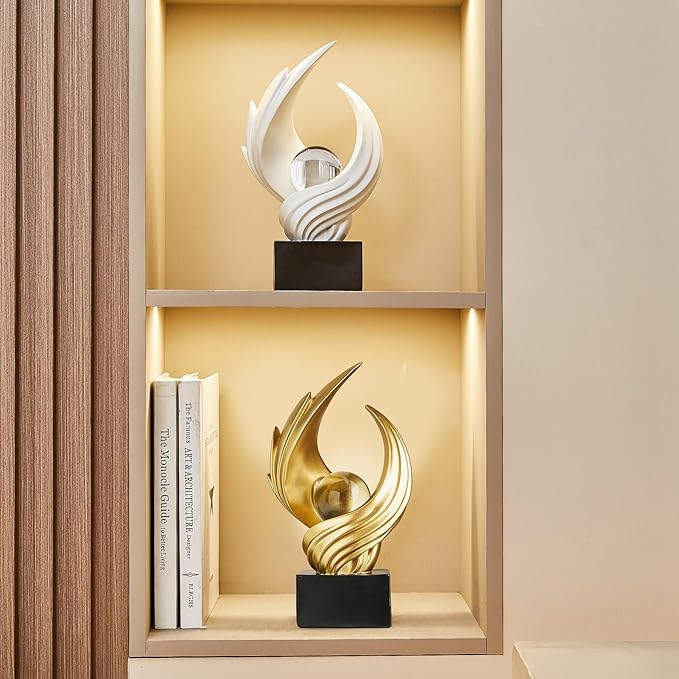 Abstract Art Sculpture, Resin Gold Decorative Statue, Modern White Ornaments for Living Room, Decorativas Modernas for Coffee Table, Entryway & Office Collectibles (Gold)