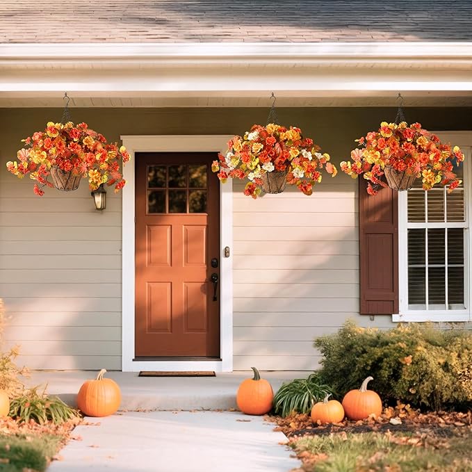 Artificial Fall Flowers for Outdoor Decor 2 Pcs UV Resistant Fake Flowers, Faux Fall Flowers for Outdoor Planters Autumn Silk Flowers for Porch Garden Patio Yard Halloween Decorations