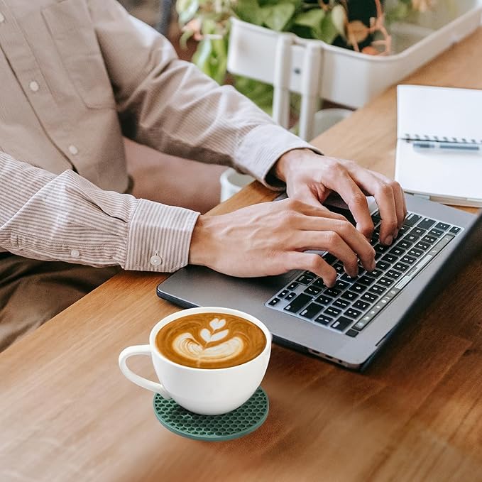 Silicone Coaster Set of 16 with Holder, Drinks Coasters, Beer & Coffee, Hot or Cold, Anti-Slip, Non-Stick, Anti-Overflow Tabletop Protection and Decor (Green, 16 Pcs)