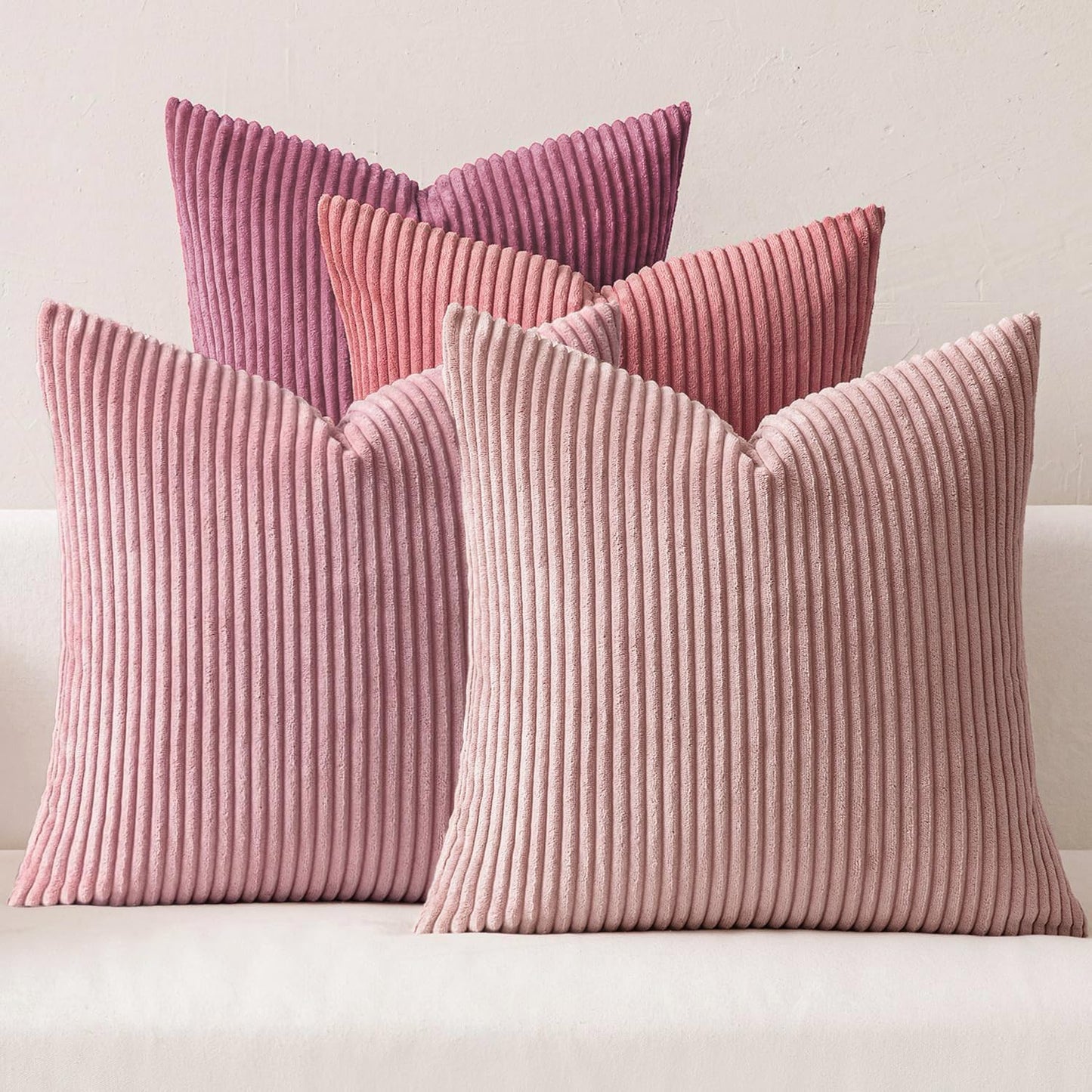 MIULEE Pack of 4 Purple Pink Corduroy Decorative Throw Pillow Covers 20x20 Inch Soft Boho Striped Pillow Covers Modern Farmhouse Home Decor for Winter Sofa Living Room Couch Bed